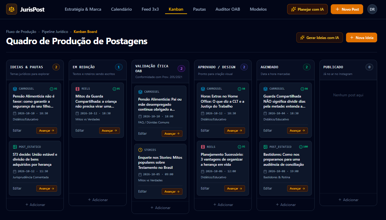 JurisPost - plataforma de planejamento editorial e marketing jurídico para Instagram